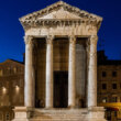 Roman temple dedicated to Augustus at night